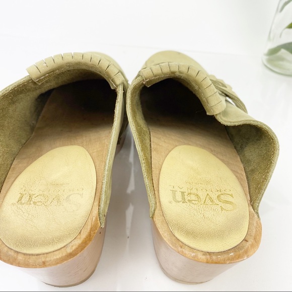 Sven Originals Kiltie Clogs Wood Platform Sole Tan - Picture 4 of 11